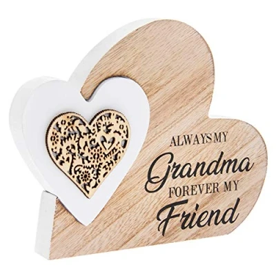 Image of Plaque Double Heart Always My Grandma 1 Piece 15x2x12 cm