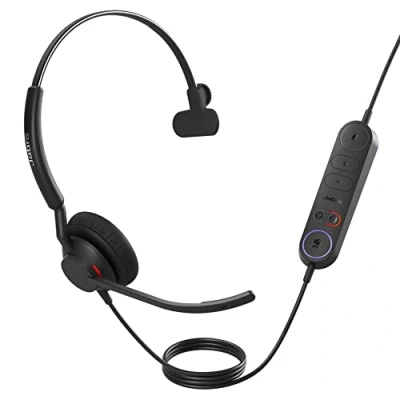 Image of Jabra Engage 40 Wired Mono Headset with Inline Call Control, Noise Cancelling 2 Mic Technology, Ultra Lightweight Design and USB A Cable MS Teams Certified, works all other platforms Black