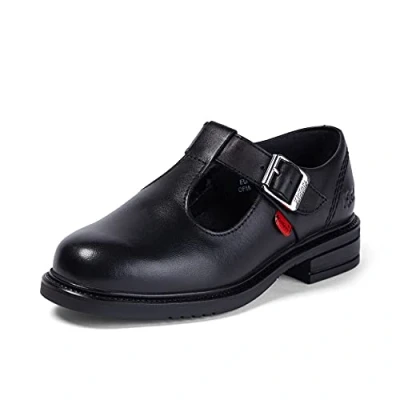 Image of Kickers Junior Girl&#039;s Lach T Bar Leather School Shoes, Black, 2.5 UK