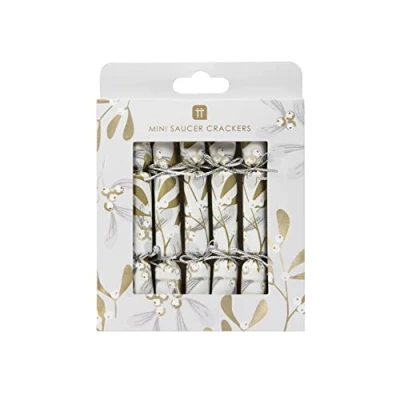 Image of Talking Tables Cute Handmade Saucer Christmas Crackers for with Joke &amp; Conversation Starter 8 Pack Silver and Gold Mistletoe Design Eco Friendly Xmas Tableware,Recyclable,Mini Size