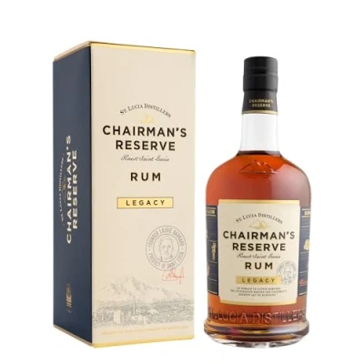 Image of Chairman&#039;s Reserve Legacy Fine rum Molasse and sugar cane distilled Blended bottled in Saint Lucia 43% alcohol 700ml Perfect for cocktails sipping experiences