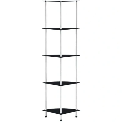 Image of vidaXL 5 Tier Shelf Black 30x30x130 cm Tempered Glass