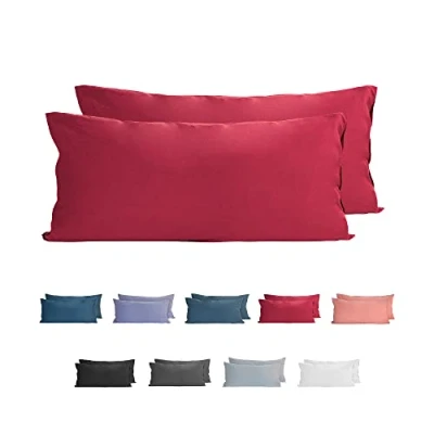 Image of Komfortec 100% Cotton Cushion Covers, Set of 2, 40 x 80 cm, Super Soft Premium Jersey Pillowcase, 150 g/m², Pillow Slip, Aurora Red