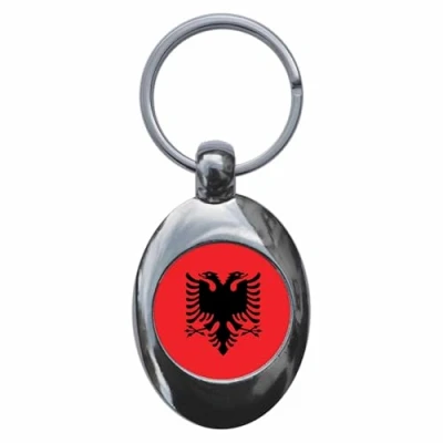 Image of Ozorath Albania National Flag Keyring Keychain Key Ring Chain With Trolley Coin