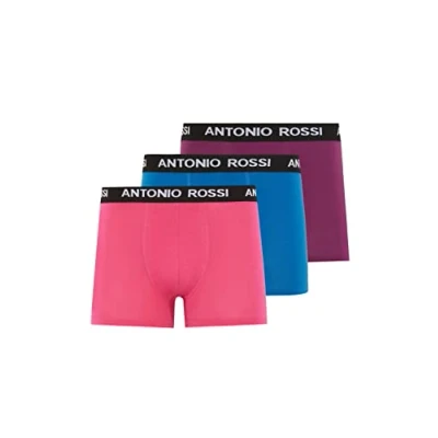 Image of ANTONIO ROSSI (3/6 Pack) Men&#039;s Fitted Boxer Hipsters Mens Boxers Shorts Multipack with Elastic Waistband Cotton Rich, Comfortable Underwear, Purple, Pink, Blue (3 Pack), M