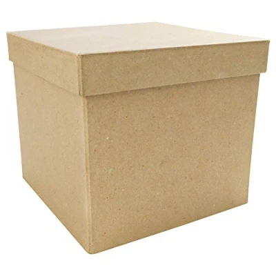 Image of Décopatch Ref BT039C Tall Square Box Papier Maché Object to Decorate 16 x 14cm with Papers &amp; PaperPatch Glue, Glitter, Paints, Brown