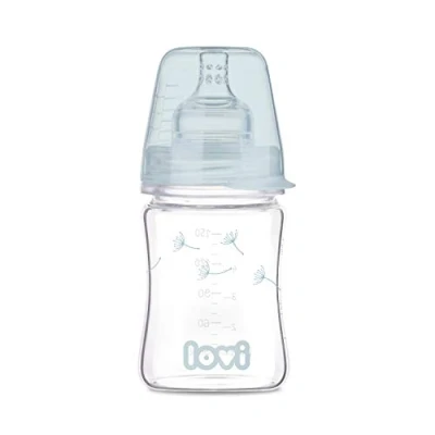 Image of LOVI Anti Colic Baby Feeding Glass Bottle with Dynamic Teat 150 ml Super Air Vent System Protects The Sucking Reflex Botanic Collection