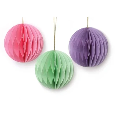 Image of Christmas Hanging Honeycomb Decorations Packs Santa Hats Trees Puddings Snowman Novelty Festive Decoration (6 x Round Pastel Baubles)