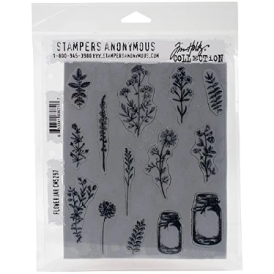 Image of Art Gone Wild AGCMS297 Tim Holtz Flower Jar Cling Rubber Stamp Set, Synthetic Material, Multi Colour, 24.5 x 18 0.6 cm