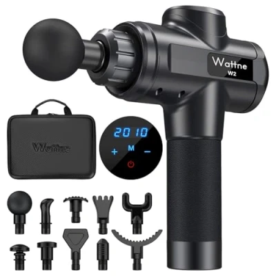 Image of Muscle Massage Gun Deep Tissue Percussion Massager Portable Handheld Sport Massagers for Athletes, Super Quiet &amp; Powerful Brushless Motor Cordless, 20 Speed Level,Wattne W2 (Black)