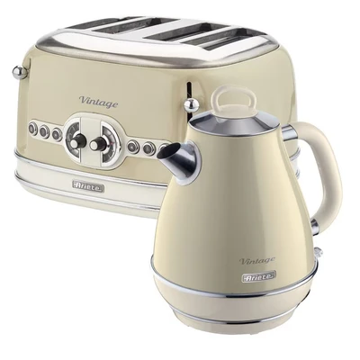 Image of Ariete ARPK19 Retro Style Jug Kettle and 4 Slice Toaster Set, Vintage Design, Beige