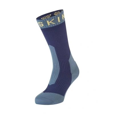 Image of SEALSKINZ Unisex Waterproof Extreme Cold Weather Mid Length Sock Navy Blue/Yellow, Medium