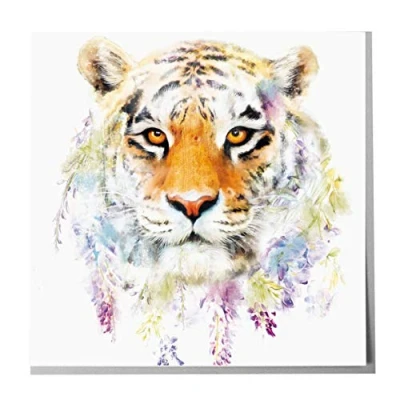 Image of Lola Design Wildlife Botanical Greeting Cards, Tiger Suitable for Birthdays, Congratulations or Any Special Occasions Blank Inside with Grey Envelope 150mm x