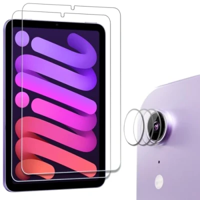 Image of ProCase 2 Pack Screen Protector for iPad Mini 7(A17 Pro) 2024 / 6 8.3 inch 2021 with 3 Camera Lens Protector, 9H Hardness HD Clear Tempered Glass Film Guard 7th 6th Generation