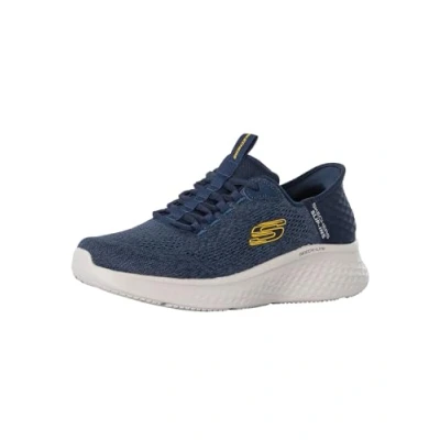 Image of Skechers Men&#039;s Skech lite Pro Trainers, Navy Mesh Yellow Trim, 7.5 UK