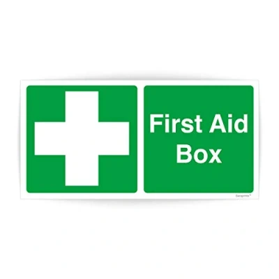 Image of First Aid Box Sign Self Adhesive Waterproof Vinyl 200mmx100mm V1131
