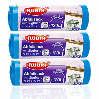 Image of Drawstring Bin Bags 120 Litres (Pack of 10) Tear Resistant Fluid Proof Easy Remove without Break Off, 3 pack
