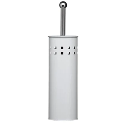 Image of Toilet Brush &amp; Holder Metal Attached Lid Cleaner BrushFree Standing Loo Reflective with Bristles (4 Pack, White)