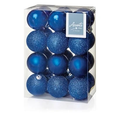Image of Shatterproof Christmas baubles 24 Pack 60mm Premier Tree Decoration, matt, shinny and glitter (Midnight Blue 5429)