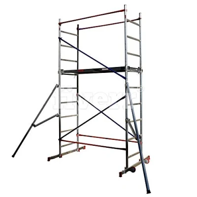 Image of Home Master DIY Scaffold Tower Aluminium at Scaffolding 150kg Load Capacity, Quick Assembly, Trapdoor Platform 4m + 2 Outriggers