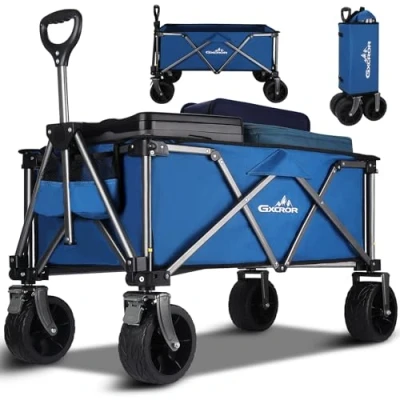 Image of GXCROR Beach Trolley,Beach Trolley Cart,Big Wheels Folding 100kg Capacity Wagon,Trolley on Wheels,Festival Fishing Pull Along Camping Garden for Picnic Kids to Sit In