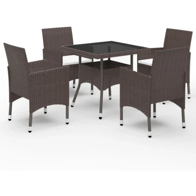 Image of vidaXL 5 Piece Garden Dining Set Poly Rattan and Tempered Glass Brown