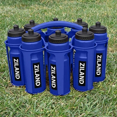 Image of Ziland Academy Easy Squeeze Water Bottle Set [8 x 700ml Bottles 1 Carrier] [Choose Your Colour] Designed for Sport Teams (Blue Blue Carrier)