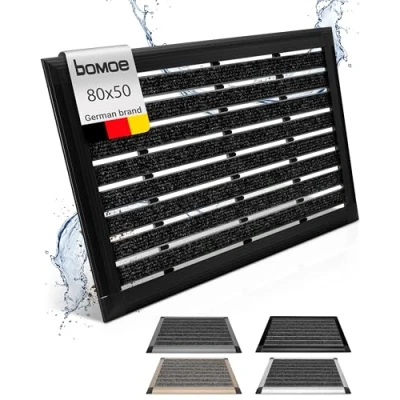 Image of bomoe Aluminium Door Mat 50x80cm AluGant Front with Rubber Backing Dirt Trapper Runner Absorbent Heavy Duty Entrance for Indoor &amp; Outdoor anthracite