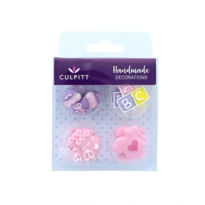 Image of Pink ABC Baby Girl Sugar Cake Decorations 12 Pack