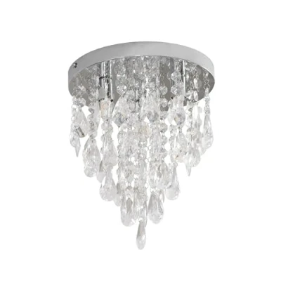 Image of Silver Chrome Chandelier Ceiling Light Fitting with Clear Jewel Dropets for Living Room Bedroom