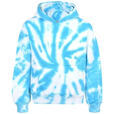 Image of A2Z 4 Kids Girls Boys Plain And Tie Dye Print Sweatshirt Pullover Sweat Hoodie T.D Blue 9 10