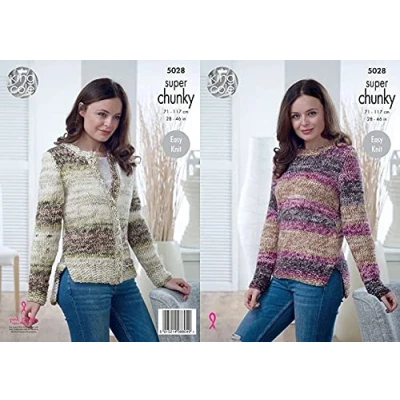 Image of King Cole Ladies Super Chunky Knitting Pattern Easy Knit Split Hem Sweater &amp; Cardigan (5028)