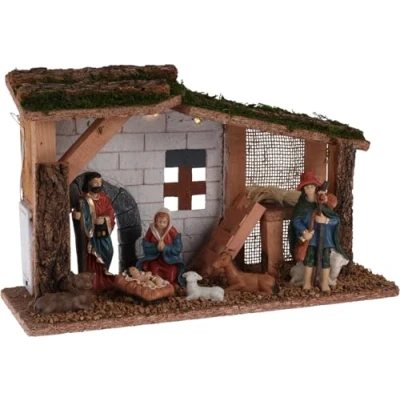 Image of Muddy Hands LED Light Up Traditional Christmas Nativity Scene Illuminated Xmas Table Top Decoration