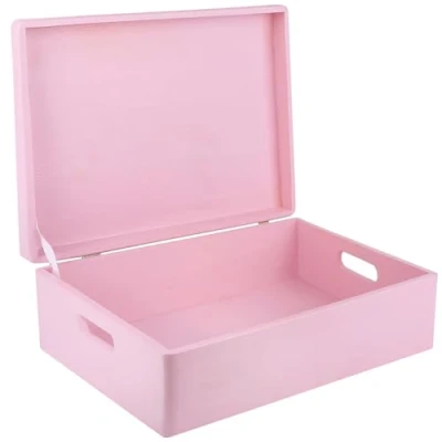Image of Creative Deco XL Pink Wooden Storage Box 40 x 30 14 cm (+/ 1 cm) with Hinged Lid &amp; Handles Gift for Christmas Xmas Wood Keepsake Memory Craft Chest