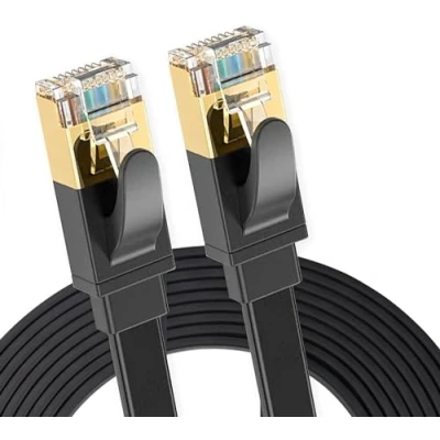 Image of Elfcam® Cat 8 Ethernet Cable High Speed Flat Gigabit RJ45 LAN Patch Cord with 30AWG 40Gbps 2000Mhz/s FTP POE Compatible Internet, Router, Modem, Smart TV, PC &amp; Laptop PS5 PS4 Switch Modem (12M)