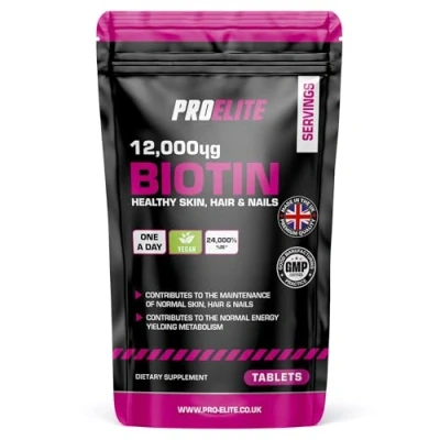 Image of Biotin Hair Growth Supplement 12,000mcg 365 Vegan High Strength Tablets and Nails Vitamins for Women &amp; Men Supports Hair, Skin Nail Vitamin B7 PROELITE