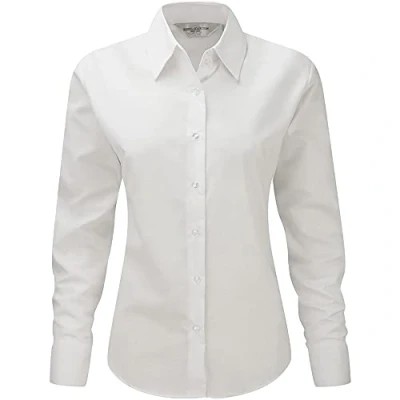 Image of Russell Athletic Collection Ladies/Womens Long Sleeve Easy Care Oxford Shirt (White) Size 6XL