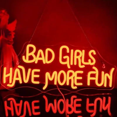 Image of Looklight Bad Girls Have More Fun Neon Sign Red Led Signs for Wall Decor Letter Light Girl Bedroom Room Living Bar Club Party Shop