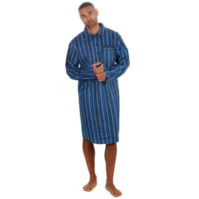 Image of INSIGNIA Mens Nightshirt Gown 100% Brushed Cotton Winter Warm (Blue Stripe, M)