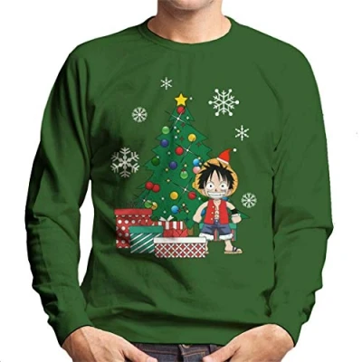 Image of Cloud City 7 Monkey D Luffy Around The Christmas Tree Men&#039;s Sweatshirt Bottle Green