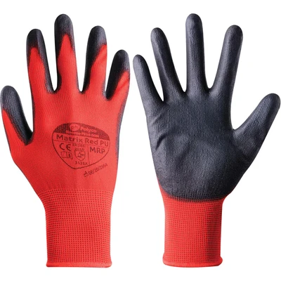 Image of Polyco Matrix® Red PU Polyurethane Palm Coated Reusable Gripper Work Gloves (10/Extra Large)
