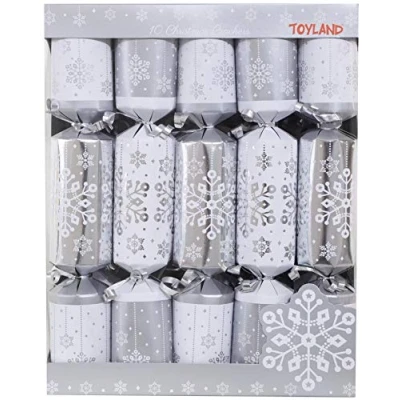 Image of 10 Deluxe Silver and White Christmas Crackers