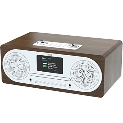 Image of AZATOM Clockwood DAB CD player FM Radio Bluetooth Stereo Speaker System Clock USB Charging Premium Sound (Walnut) (Renewed)