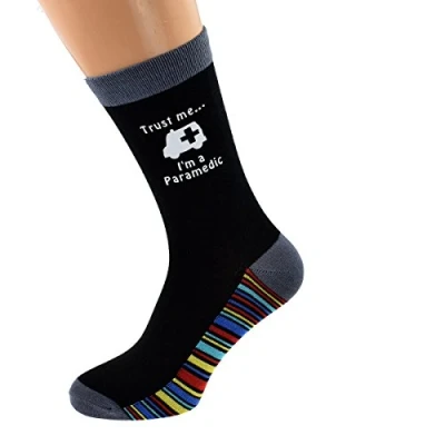 Image of Trust Me I&#039;m a Paramedic Image Vinyl Print Stripey Sole Socks Adult Size UK 5 12 X6S223 044
