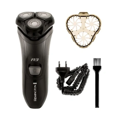 Image of Remington Mens Electric Rotary Shaver R3 (Dual Track Blades, Flexing Blades and Pivoting Neck, Pop up Trimmer, 40mins Corded Usage, 3 Day Stubble Styler Guard, Cleaning Brush) R3002