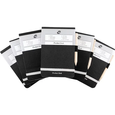 Image of Pukka Pad, A7 Pocket Book and Pencil Pack of 6 Head Bound Notepads with Elasticated Closures Holders 200 Pages 60GSM Paper 8mm Lines Per Pad 86 x 129cm, Black