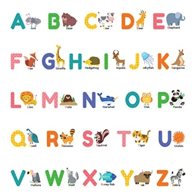 Image of DECOWALL DS 8014 Colourful Animal Alphabet ABC (Small) Kids Wall Stickers Decals Peel and Stick Removable for Nursery Bedroom Living Room Art murals Decorations