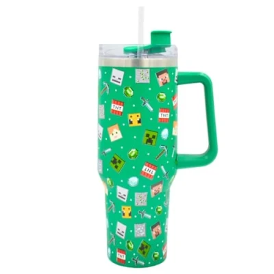Image of Minecraft 40oz (1200ml) Insulated Tumbler Stainless Steel Cup with Straw and Handle for Water, Iced Tea, Coffee or Smoothie
