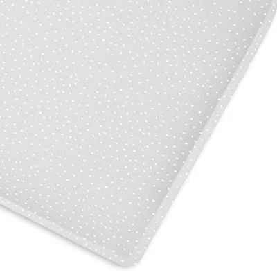 Image of The Little Green Sheep Cot Fitted Sheet, Organic Linen &amp; Cotton Blend Sheet fits Beds 60x120cm to 70x140cm, Dove Grey with White Rice Print