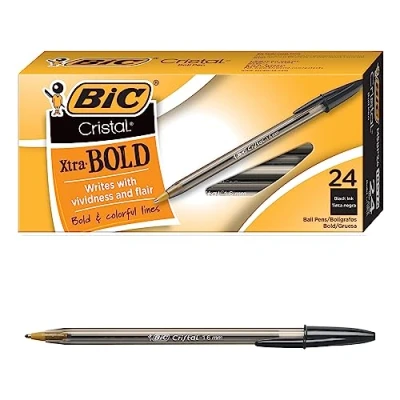 Image of BIC Cristal Xtra Bold Ballpoint Pen, Point (1.6mm) For Vivid And Dramatic Lines, Black Pens, 24 Count